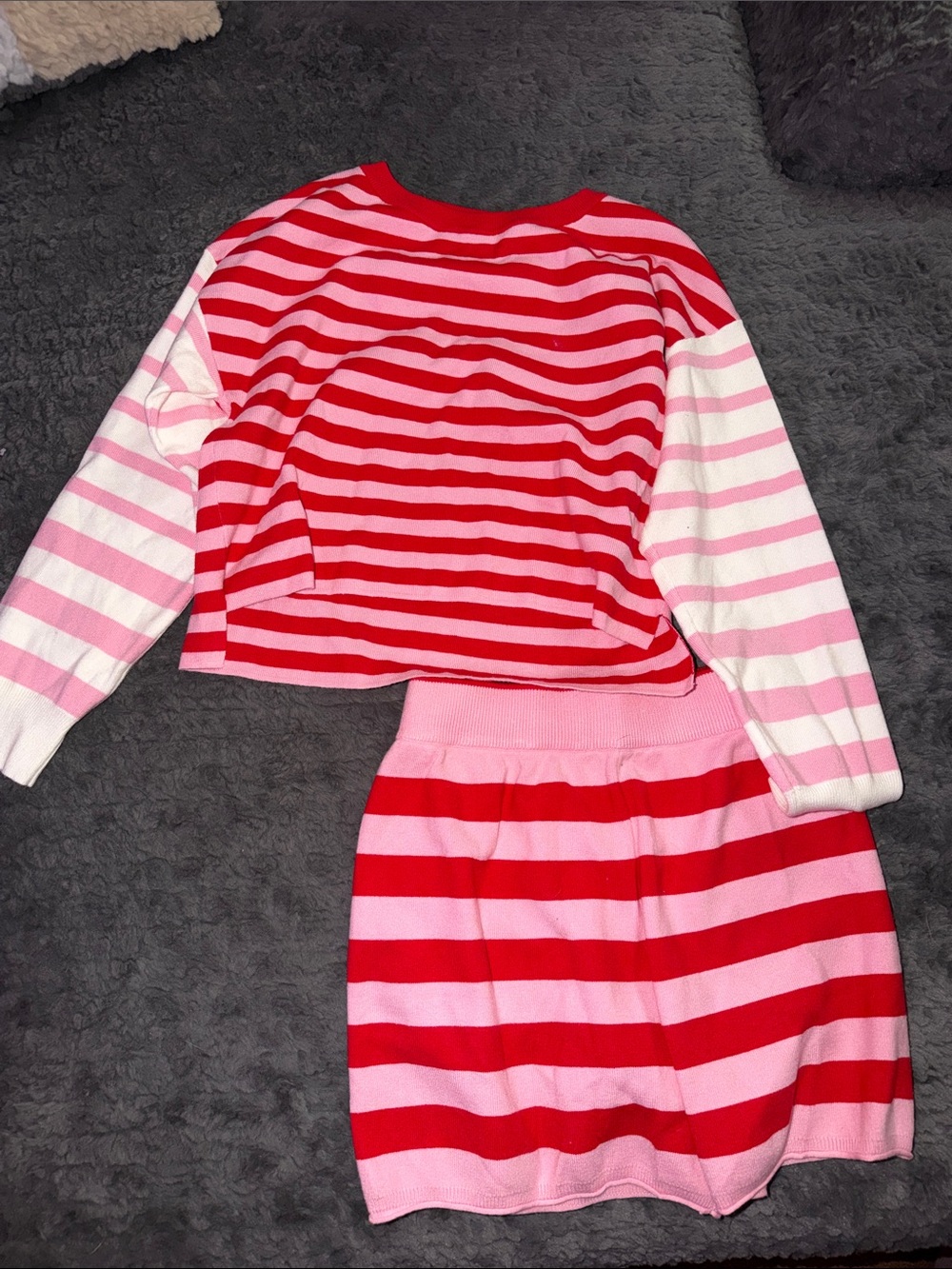 Striped Pink & Red Two-Piece Women’s sweater Set